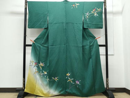 平和屋着物●二代目清次郎　手描き　訪問着　草花文　暈し染め　金通し地　正絹　逸品　CABH3793th