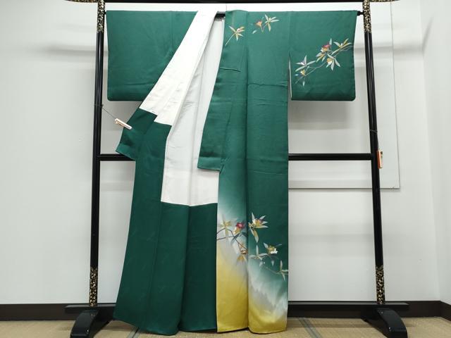 平和屋着物●二代目清次郎　手描き　訪問着　草花文　暈し染め　金通し地　正絹　逸品　CABH3793th