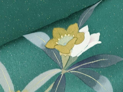 平和屋着物●二代目清次郎　手描き　訪問着　草花文　暈し染め　金通し地　正絹　逸品　CABH3793th