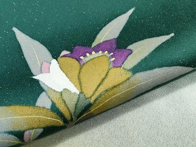 平和屋着物●二代目清次郎　手描き　訪問着　草花文　暈し染め　金通し地　正絹　逸品　CABH3793th