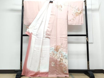 平和屋着物●訪問着　色紙重ね飛鶴花文　暈し染め　金彩　正絹　逸品　CABH3795th