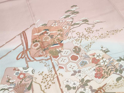 平和屋着物●訪問着　色紙重ね飛鶴花文　暈し染め　金彩　正絹　逸品　CABH3795th