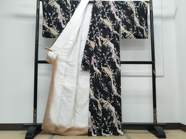 平和屋着物●上質な小紋　道長枝花文　黒地　金銀彩　正絹　逸品　CABH3796th