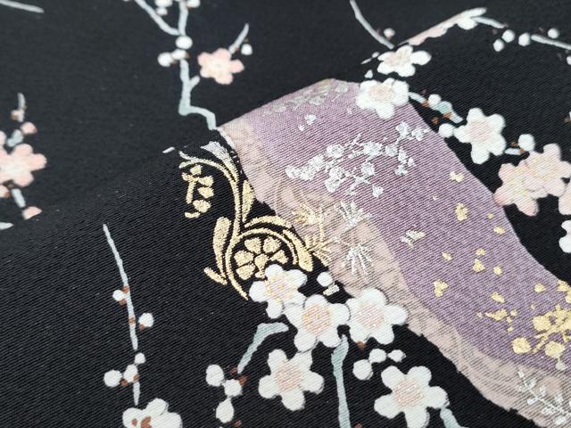 平和屋着物●上質な小紋　道長枝花文　黒地　金銀彩　正絹　逸品　CABH3796th