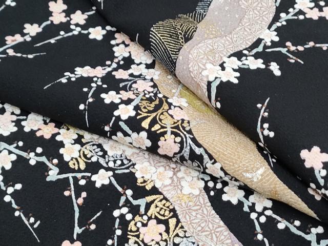 平和屋着物●上質な小紋　道長枝花文　黒地　金銀彩　正絹　逸品　CABH3796th