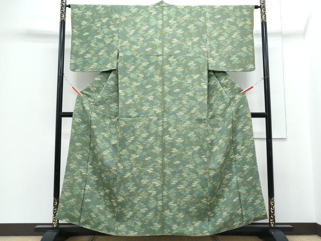 平和屋着物●上質な小紋　笹竹文　鬼しぼ縮緬　正絹　逸品　CABH3798th