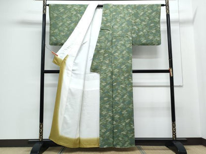 平和屋着物●上質な小紋　笹竹文　鬼しぼ縮緬　正絹　逸品　CABH3798th