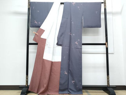 平和屋着物●染色作家　津室朱光　小紋　跳兎　舞花文　金彩　正絹　逸品　CABH3799th