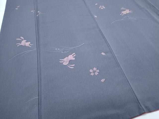 平和屋着物●染色作家　津室朱光　小紋　跳兎　舞花文　金彩　正絹　逸品　CABH3799th