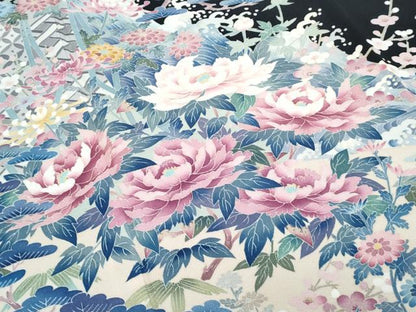 平和屋着物●本加賀友禅作家　染元千紅代表　寺西一紘　黒留袖　草花文　正絹　逸品　CABH3804th