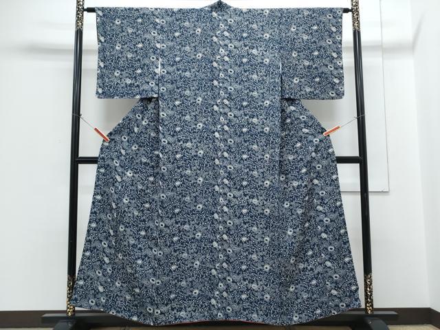 平和屋着物●上質な小紋　型染め　花唐草文　鬼しぼ縮緬　正絹　逸品　CABH3807th