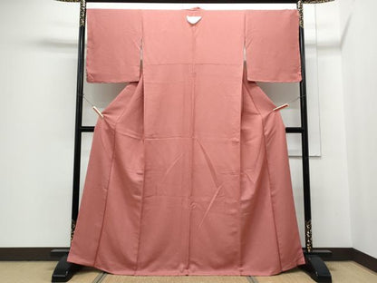 平和屋着物●上質な色無地　樹林地紋　銀朱色　正絹　逸品　CABH3828th