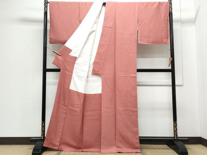 平和屋着物●上質な色無地　樹林地紋　銀朱色　正絹　逸品　CABH3828th