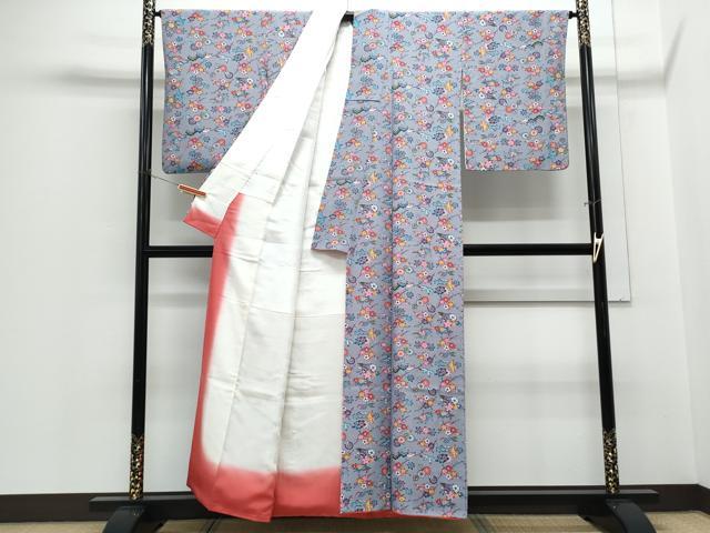 平和屋着物●上質な小紋　花蝶文　鬼しぼ縮緬　正絹　逸品　CABH3830th