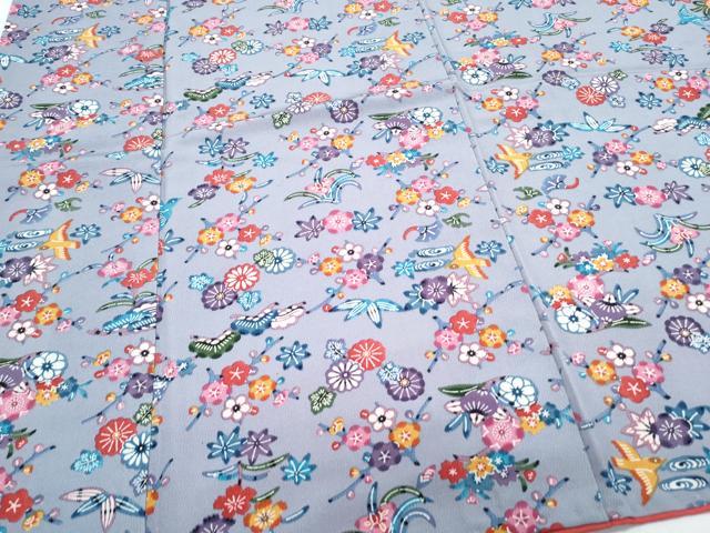 平和屋着物●上質な小紋　花蝶文　鬼しぼ縮緬　正絹　逸品　CABH3830th