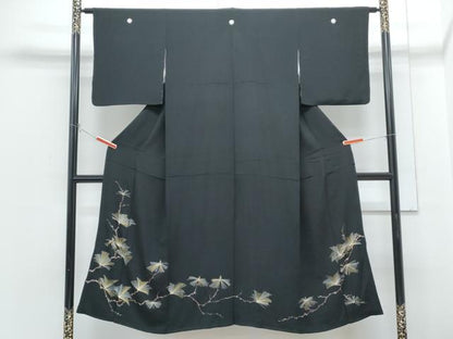 平和屋着物■豪華黒留袖　手描き　枝松文　金彩　正絹　逸品　CABH3832th