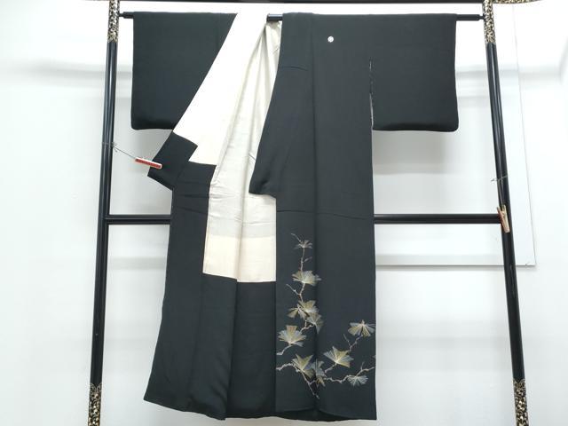 平和屋着物■豪華黒留袖　手描き　枝松文　金彩　正絹　逸品　CABH3832th