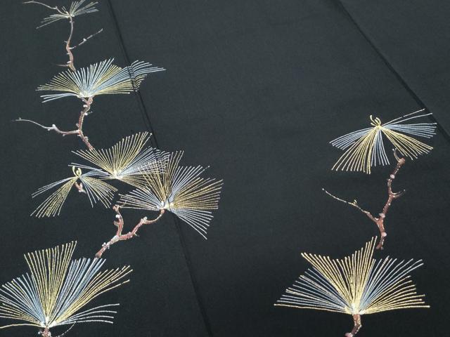 平和屋着物■豪華黒留袖　手描き　枝松文　金彩　正絹　逸品　CABH3832th