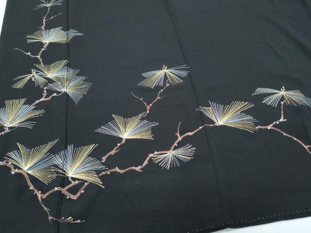 平和屋着物■豪華黒留袖　手描き　枝松文　金彩　正絹　逸品　CABH3832th