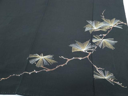 平和屋着物■豪華黒留袖　手描き　枝松文　金彩　正絹　逸品　CABH3832th