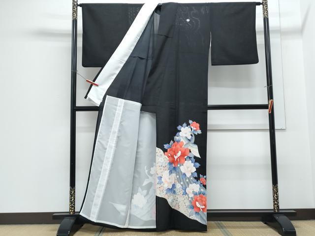 平和屋着物＊夏物　黒留袖　絽　孔雀花文　銀彩　洗える着物　CABH3833th