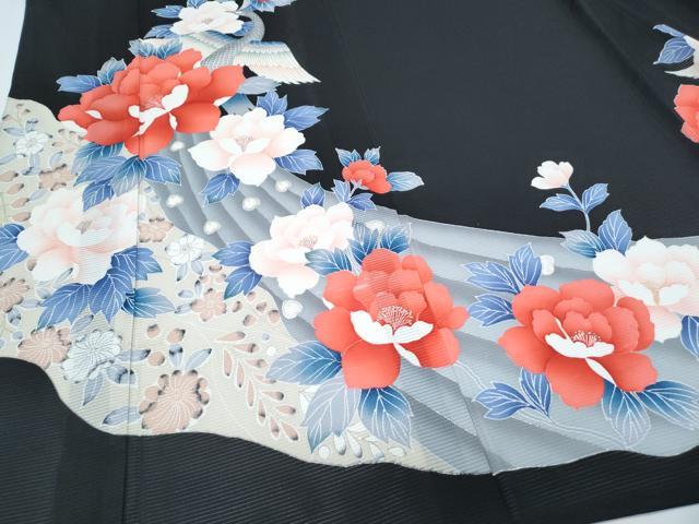 平和屋着物＊夏物　黒留袖　絽　孔雀花文　銀彩　洗える着物　CABH3833th