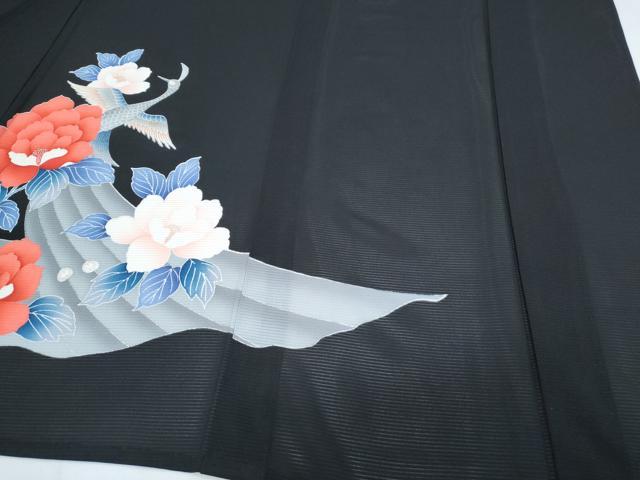 平和屋着物＊夏物　黒留袖　絽　孔雀花文　銀彩　洗える着物　CABH3833th