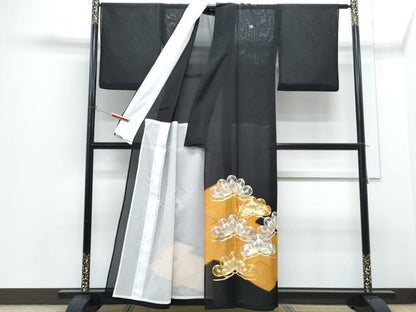 平和屋着物＊夏物　黒留袖　絽　駒刺繍　松葉文　金彩　洗える着物　CABH3834th
