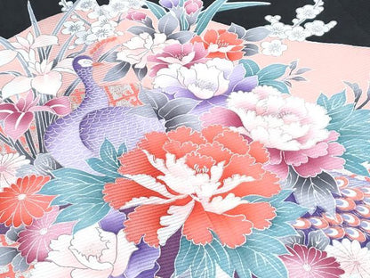 平和屋着物＊夏物　黒留袖　絽　孔雀花文　銀彩　洗える着物　CABH3835th