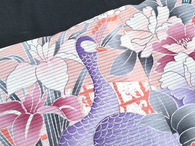 平和屋着物＊夏物　黒留袖　絽　孔雀花文　銀彩　洗える着物　CABH3835th