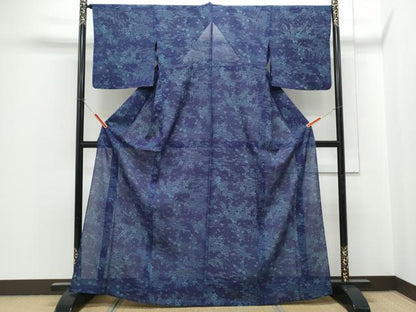 平和屋着物＊夏物　小紋　絽　型染め　流水花文　正絹　逸品　CABH3841th