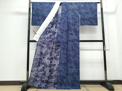 平和屋着物＊夏物　小紋　絽　型染め　流水花文　正絹　逸品　CABH3841th