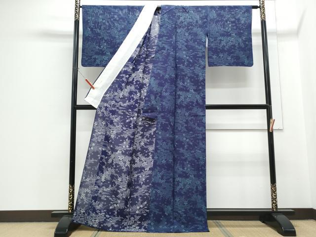 平和屋着物＊夏物　小紋　絽　型染め　流水花文　正絹　逸品　CABH3841th