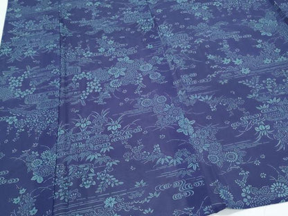 平和屋着物＊夏物　小紋　絽　型染め　流水花文　正絹　逸品　CABH3841th