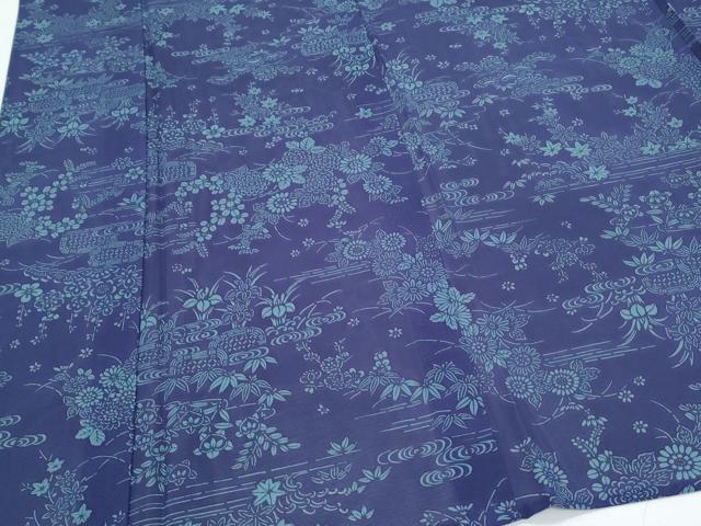 平和屋着物＊夏物　小紋　絽　型染め　流水花文　正絹　逸品　CABH3841th