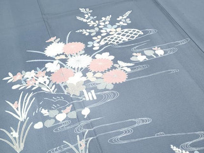 平和屋着物＊夏物　訪問着　絽　友禅　籬流水花文　正絹　逸品　CABH3843th