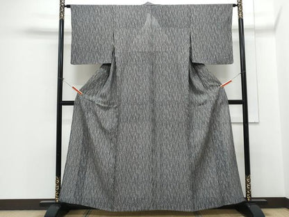 平和屋着物＊夏物　小紋　籬文　黒地　正絹　逸品　CABH3850th