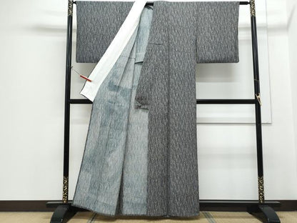 平和屋着物＊夏物　小紋　籬文　黒地　正絹　逸品　CABH3850th
