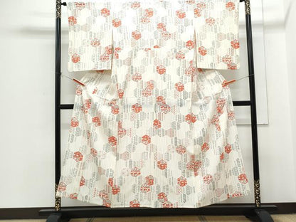 平和屋着物＊夏物　小紋　絽　亀甲吉祥花鳥文　正絹　逸品　CABH3854th