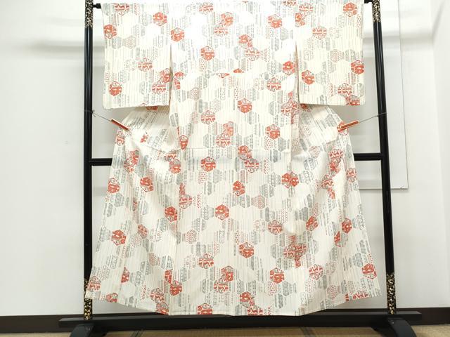 平和屋着物＊夏物　小紋　絽　亀甲吉祥花鳥文　正絹　逸品　CABH3854th
