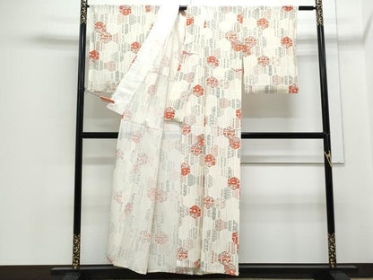 平和屋着物＊夏物　小紋　絽　亀甲吉祥花鳥文　正絹　逸品　CABH3854th