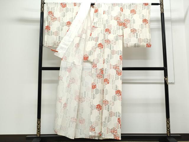 平和屋着物＊夏物　小紋　絽　亀甲吉祥花鳥文　正絹　逸品　CABH3854th