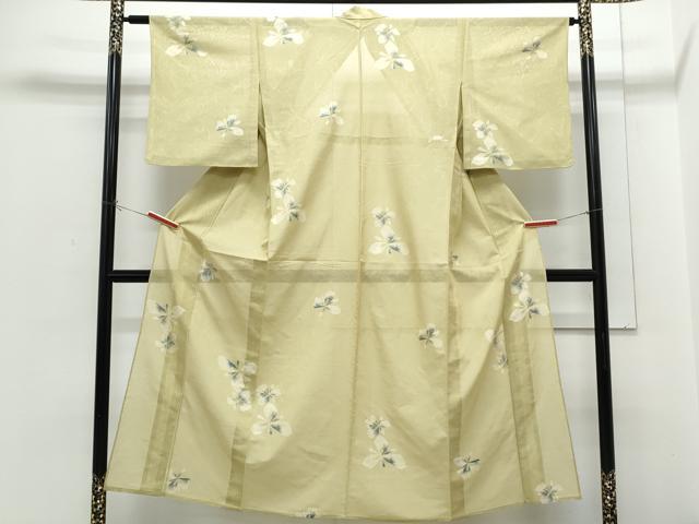 平和屋着物＊夏物　小紋　紗　藍　舞花文　正絹　逸品　CABH3860th