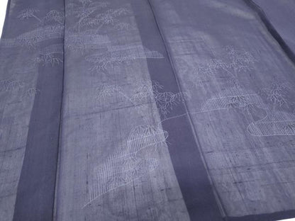 平和屋着物＊夏物　訪問着　紗紬　笹竹地紋　鉄紺色　正絹　逸品　CABH3862th