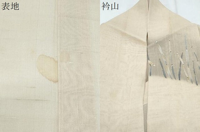 平和屋着物＊夏物　訪問着　紗紬　草葉文　銀彩　正絹　逸品　CABH3864th