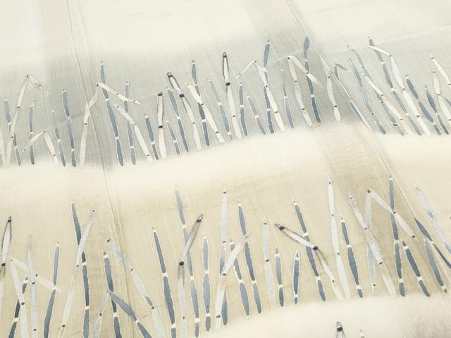 平和屋着物＊夏物　訪問着　紗紬　草葉文　銀彩　正絹　逸品　CABH3864th