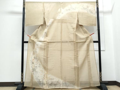 平和屋着物＊夏物　訪問着　紗紬　道長草花文　正絹　逸品　CABH3865th