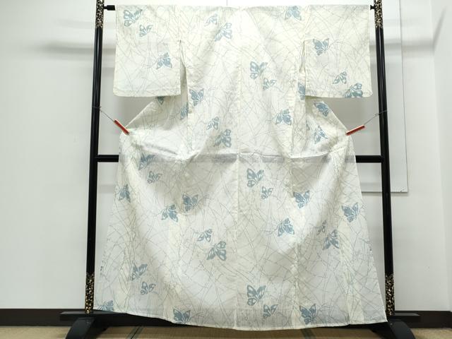 平和屋着物＊夏物　小紋　縮織　舞蝶文　CABH3878th