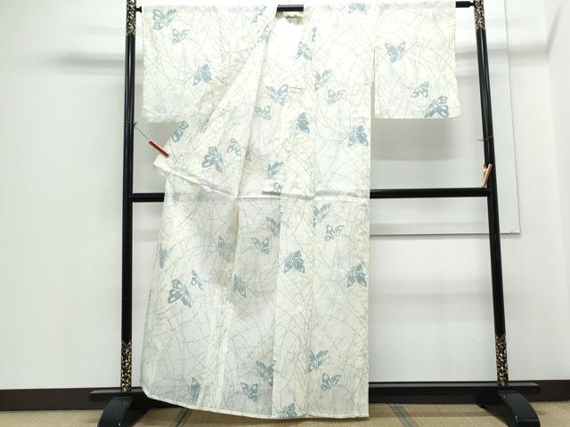 平和屋着物＊夏物　小紋　縮織　舞蝶文　CABH3878th