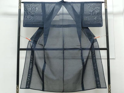 平和屋着物＊夏物　色無地　流水紋紗　留紺色　正絹　逸品　CABH3881th